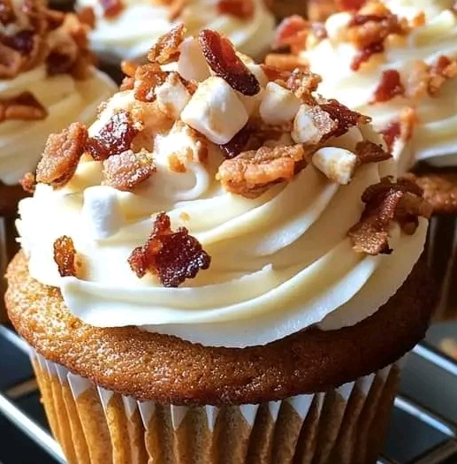 Smoky Bacon & Sweet Potato Cupcakes with Marshmallow Frosting